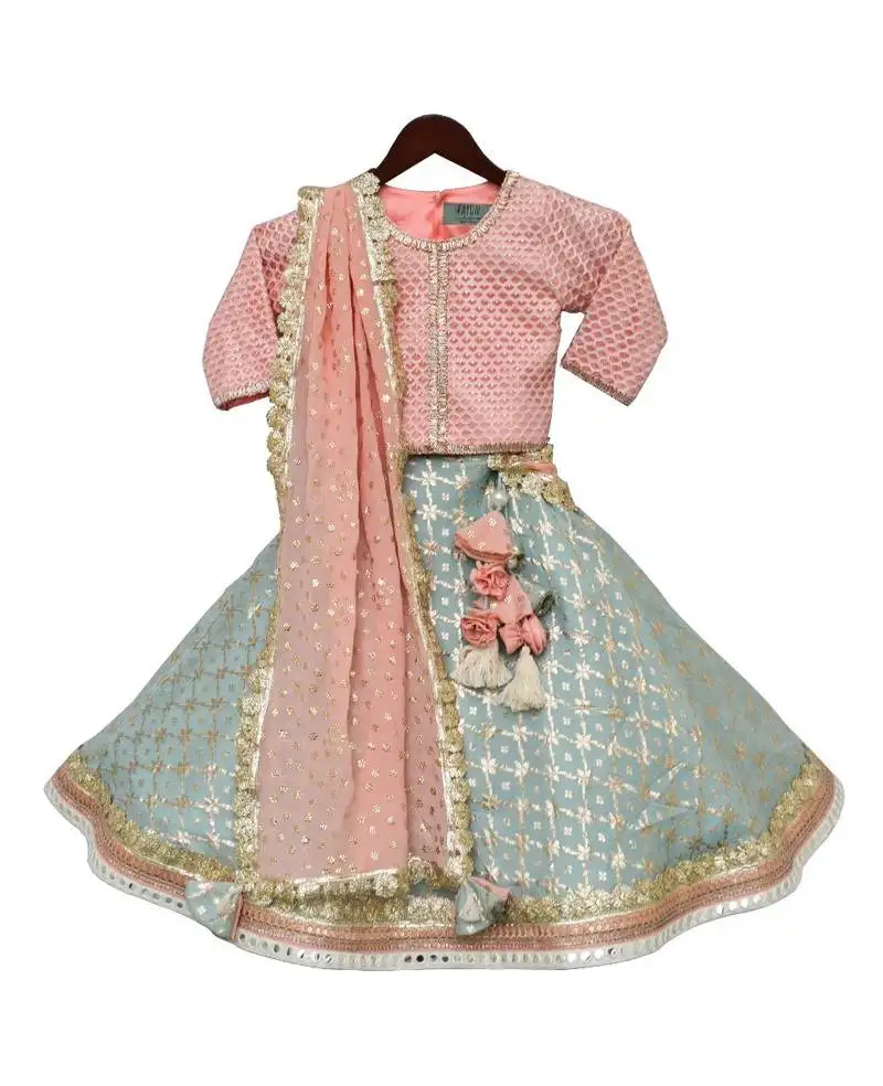 Embroidered chanderi lehenga set for girls