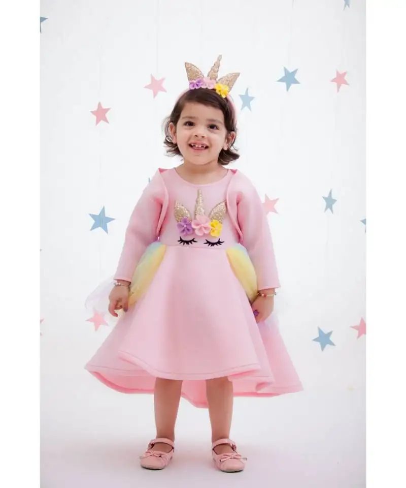 Baby pink unicorn dress with jacket for girls