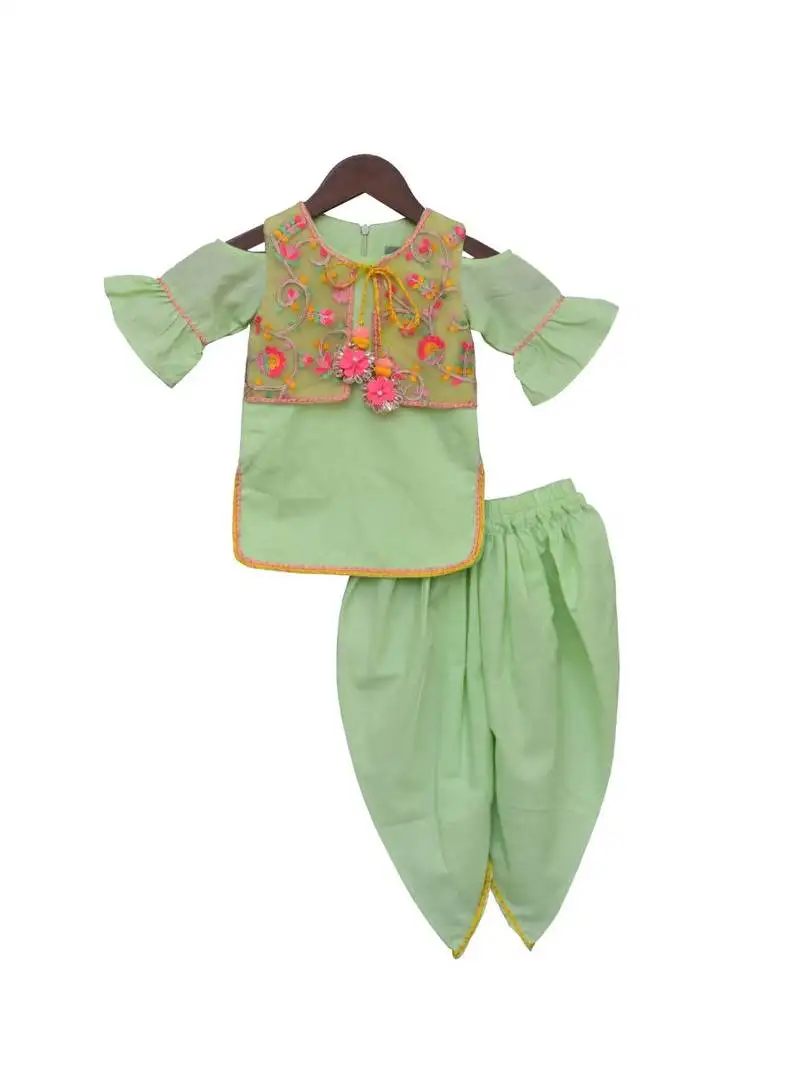 Green mirror and thread work kurti and sharara