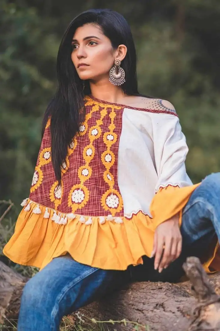 Indian traditional boho style circular winter khadi poncho