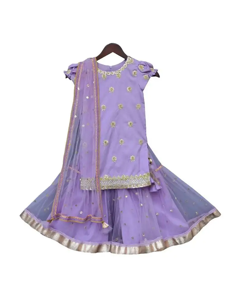 Purple embroidered sharara set for girls