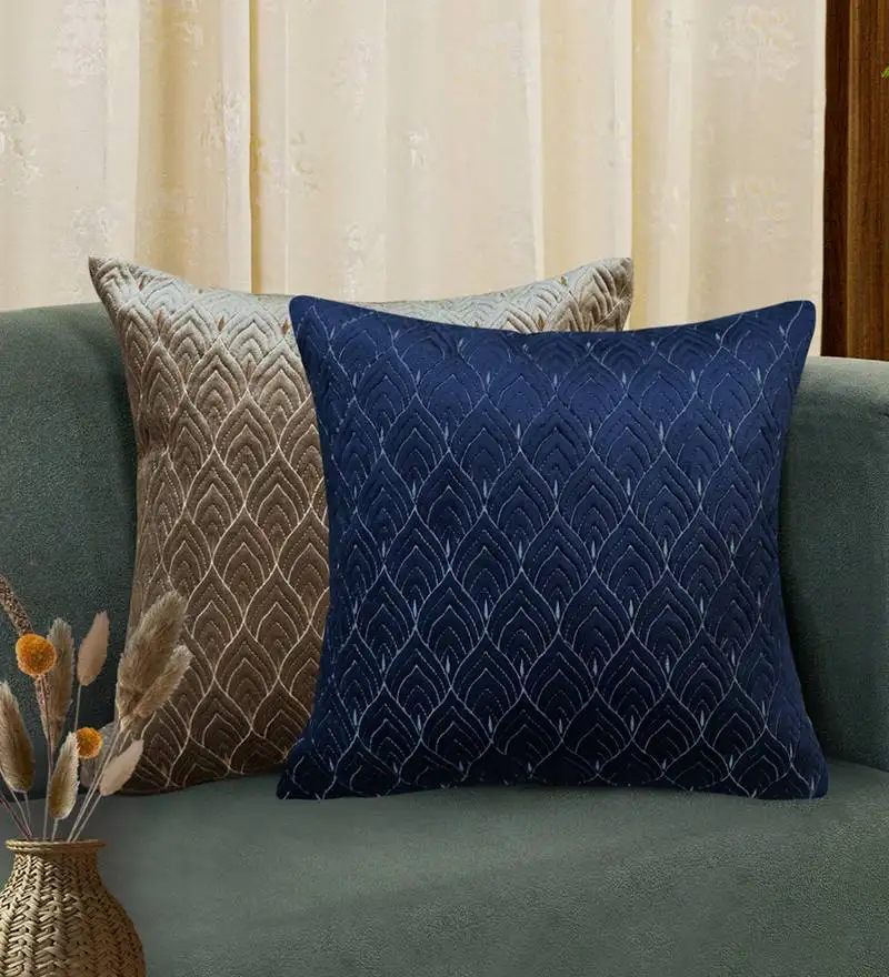 Blue mayur jaal embroidered cushion cover 18x18