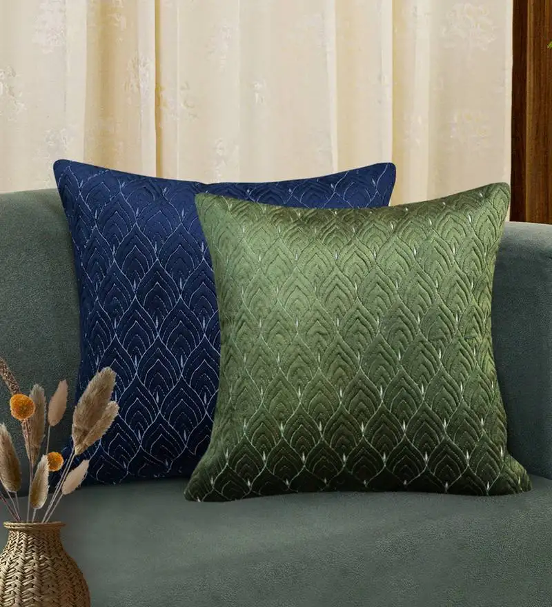 Green mayur jaal embroidered cushion cover 18x18
