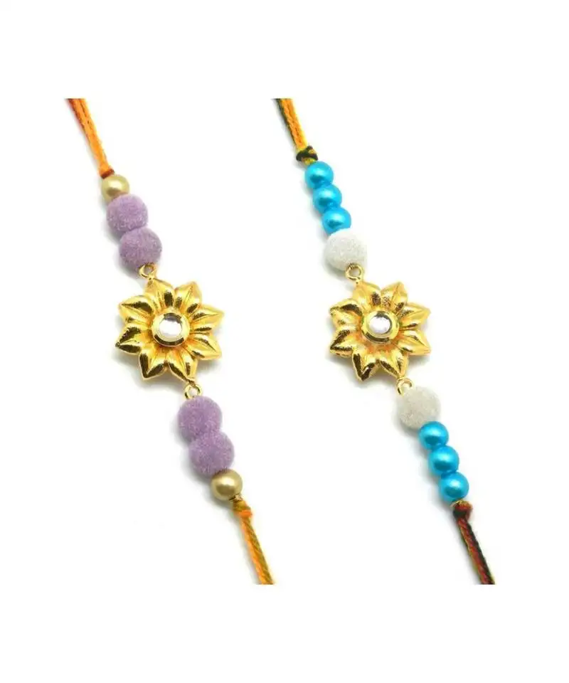 Multicolor metal embroidered floral designer rakhi set