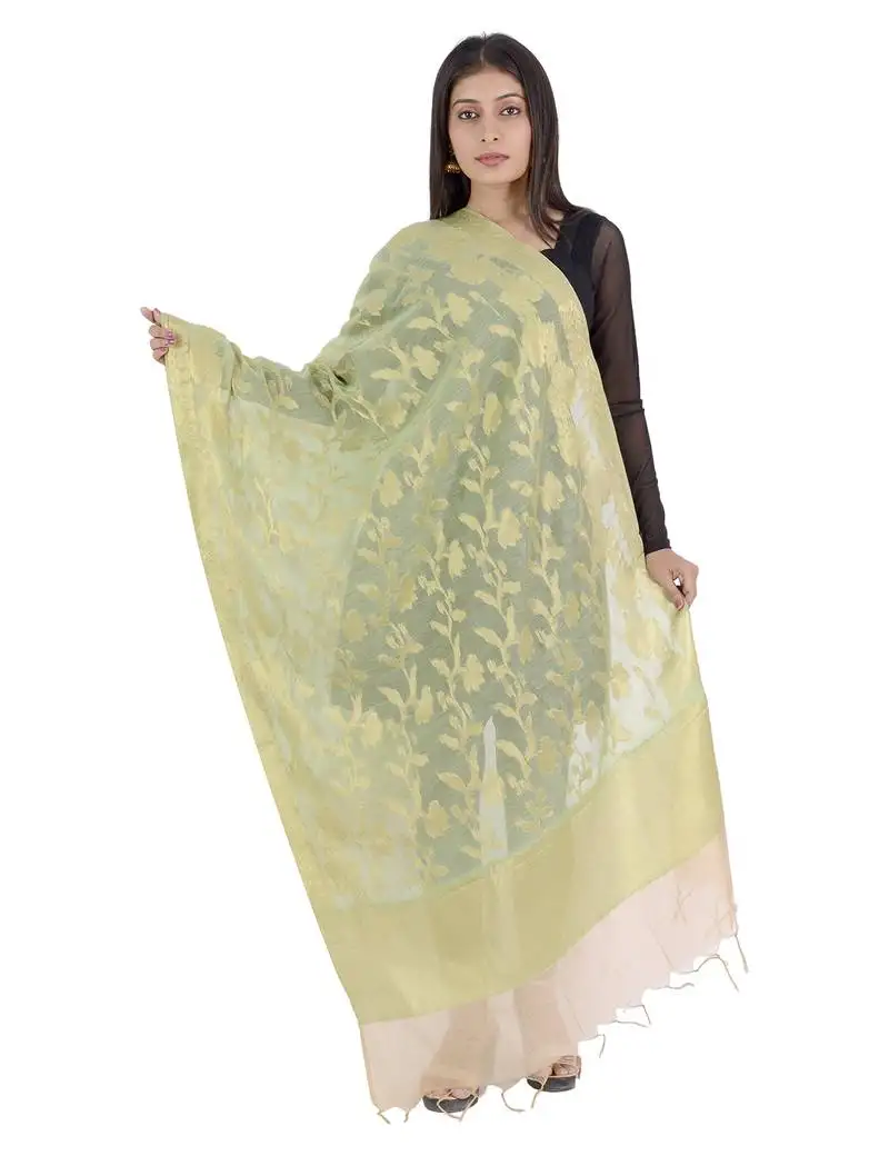 Rani green women's banarasi kora silk zari dupatta