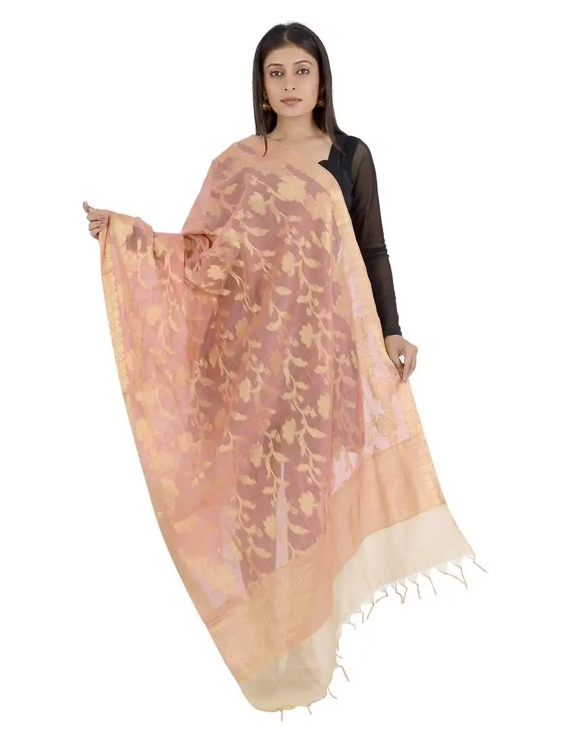 Rani orange women's banarasi kora silk zari dupatta