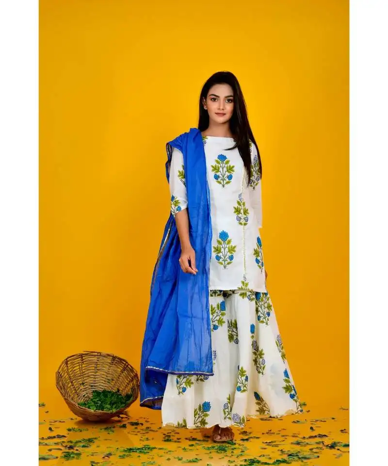 Blue block print sharara set