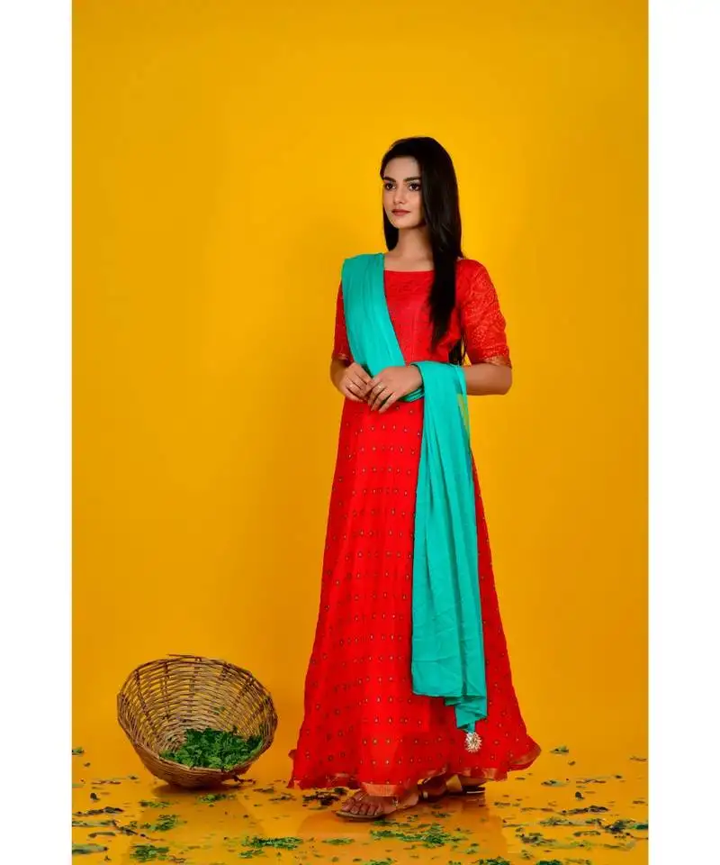 Red bandhani dress with dupatta
