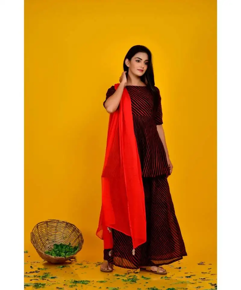 Black red striped kurta palazzo set