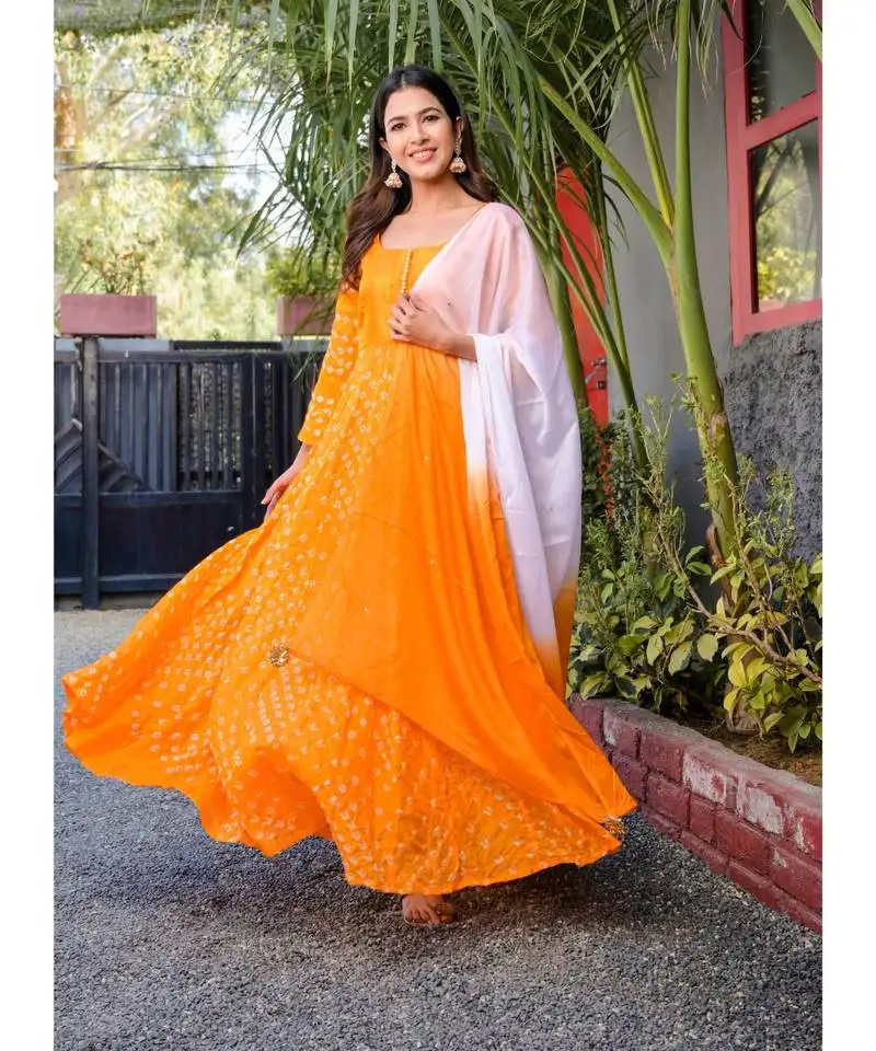 Yellow bandhani anarkali set