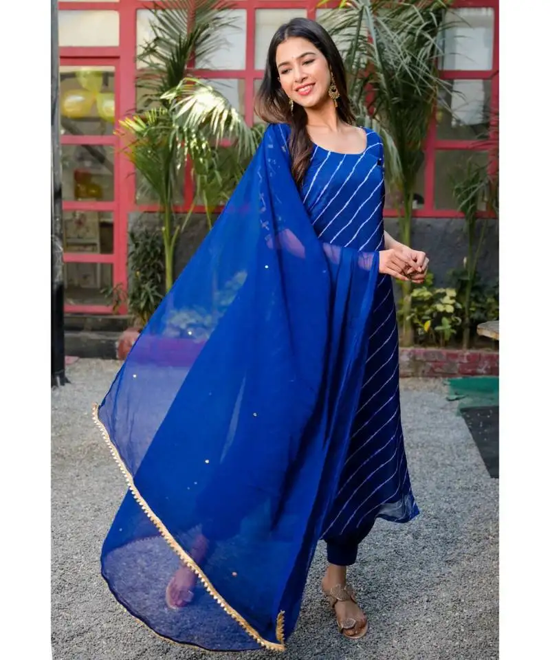 Blue leheriya kurta afghani salwar dupatta set