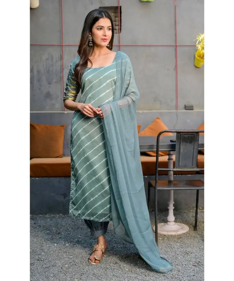 Grey leheriya kurta with salwar & dupatta set