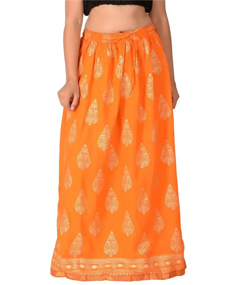 Orange printed rayon skirts