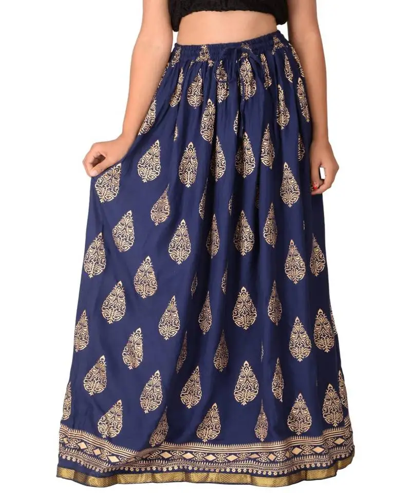 Blue printed rayon skirts