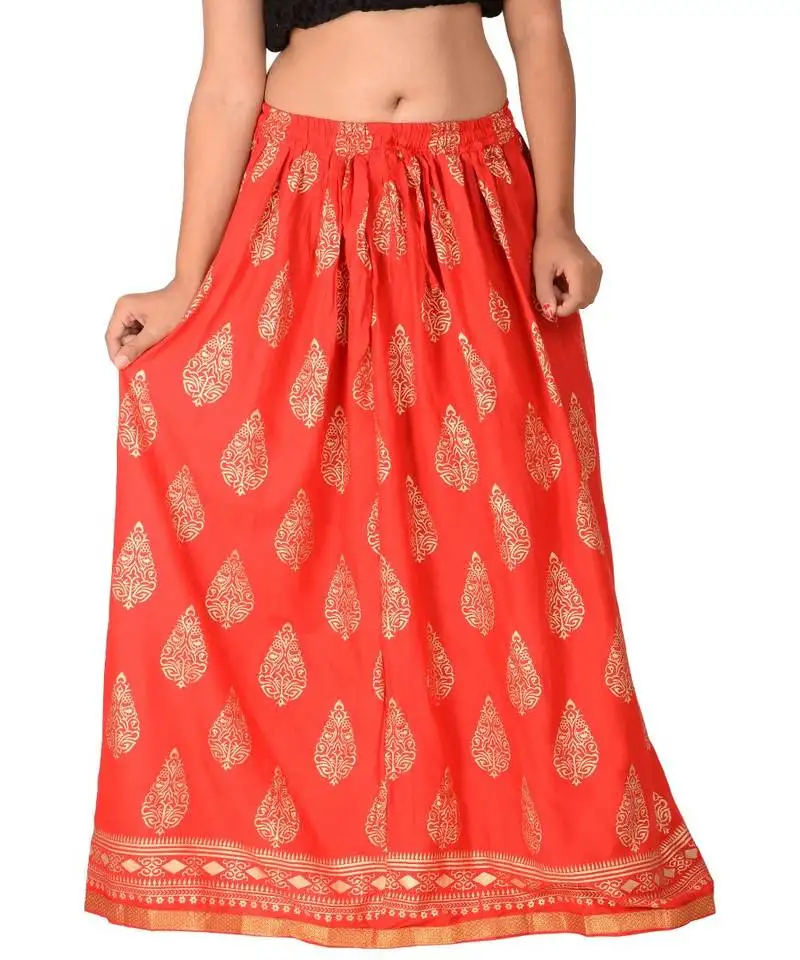 Red printed rayon skirts