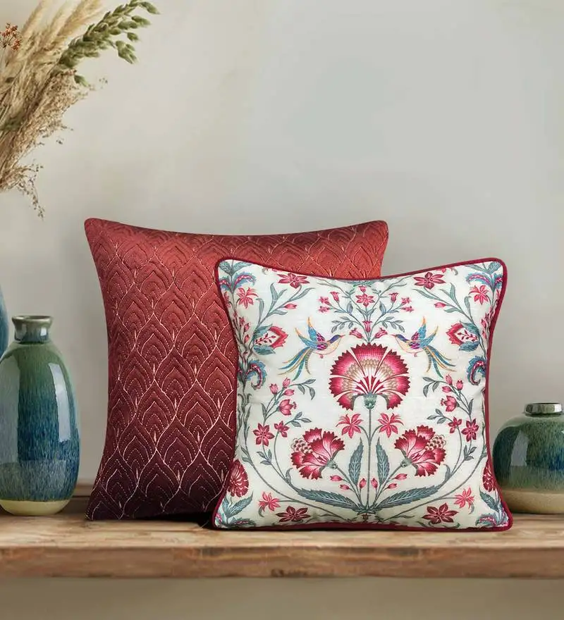 Rang bagh ruby cushion cover 16x16 – designer decorative pillow for sofa, couch & bedroom styling