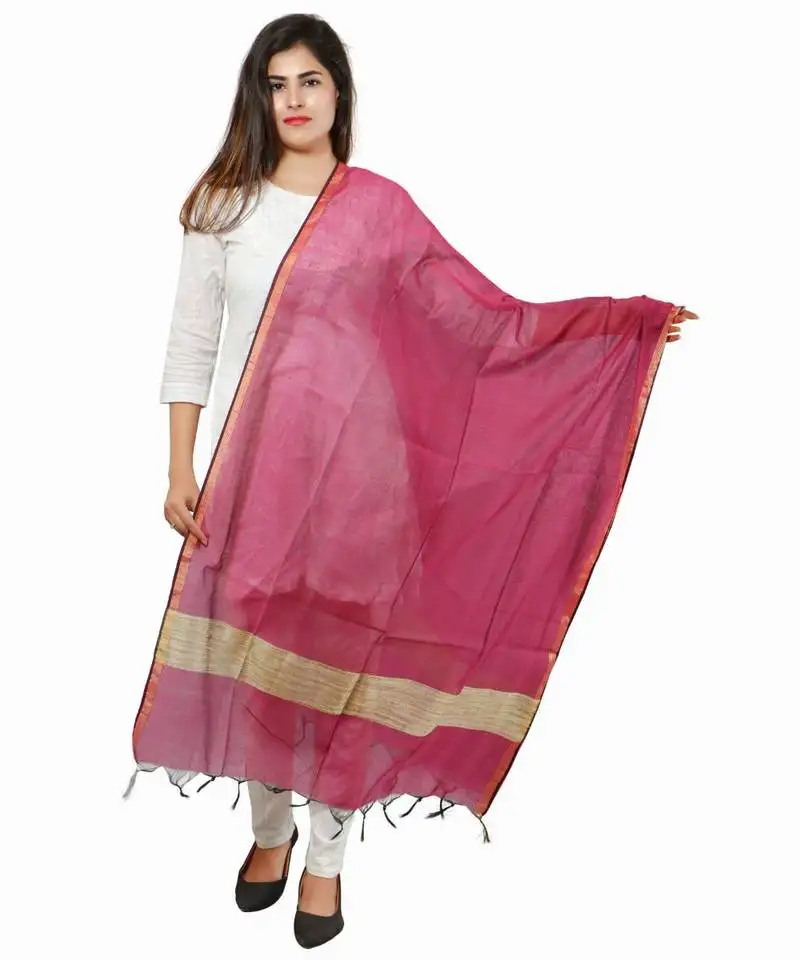 Pink banjara india banarasi solid cotton silk dupatta