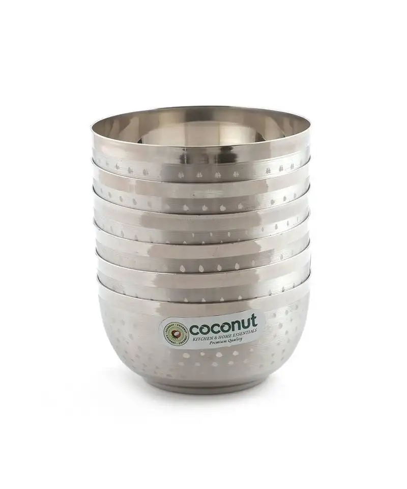Coconut stainless steel shower sqaure apple bowl::Vati::Katori - set of 6 (9 cm diameter) - capacity -250ml