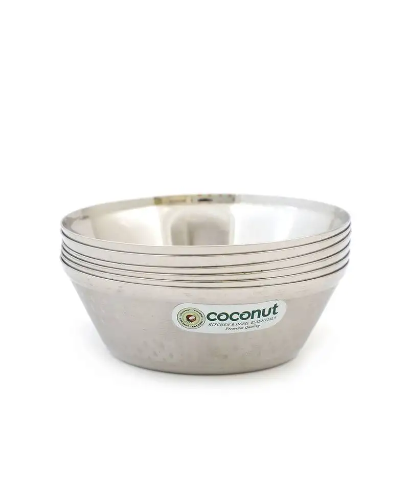 Coconut stainless steel shower vento bowl::Vati::Katori - set of 6 (10.75 cm diameter) - capacity -200ml each bowl