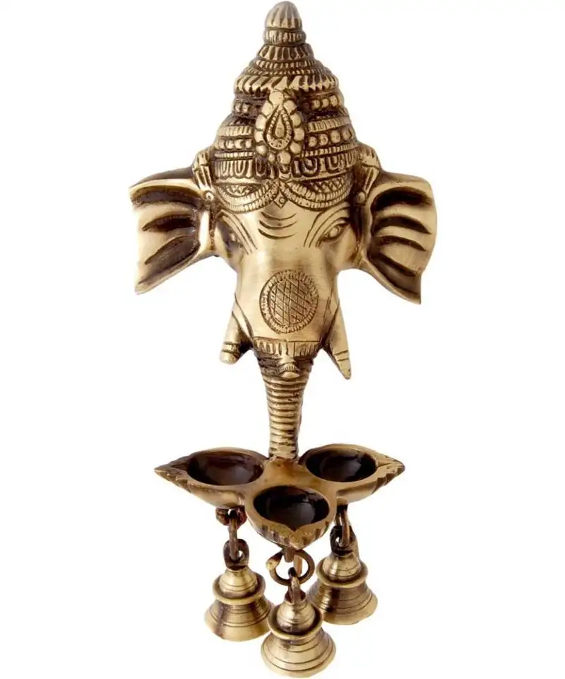 Ganesh deepak with bell brass wall hanging