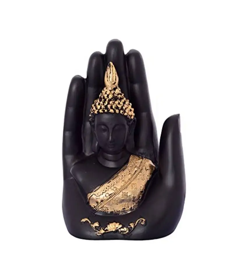 Golden handcrafted palm buddha polyresin showpiece