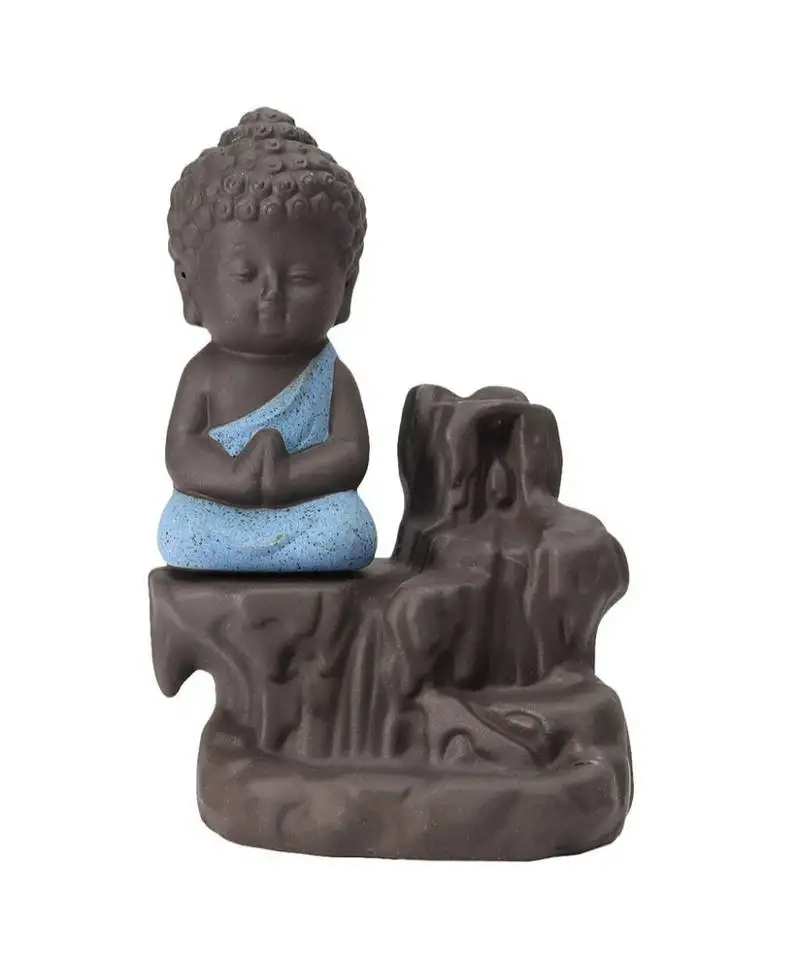 Meditating monk buddha smoke backflow cone decorative incense holder