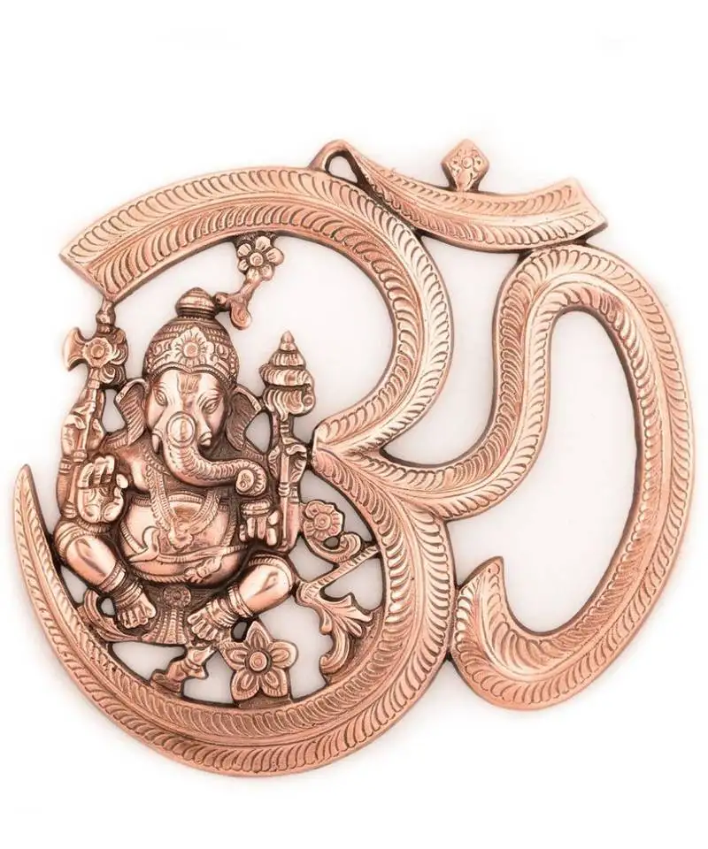Silver arts metal ganesha om wall hanging brown
