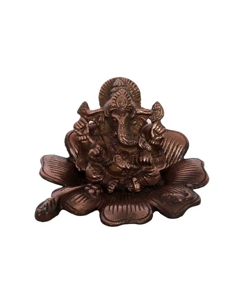 Lord ganesha on flower metal idol