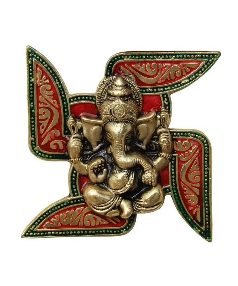 Ganesha placed on swastik aluminium metal wall hanging