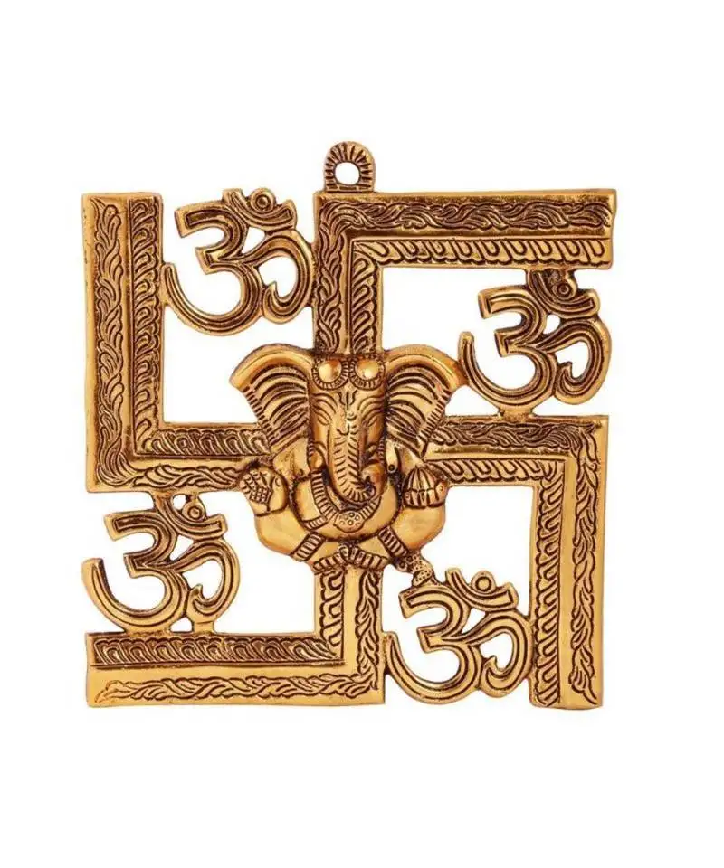 Vivan creation aluminium swastik om ganesh wall hanging golden