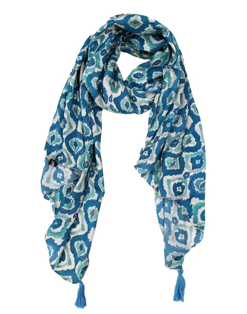Dazzling muslin fabric rama blue printed women scarf::Stoles