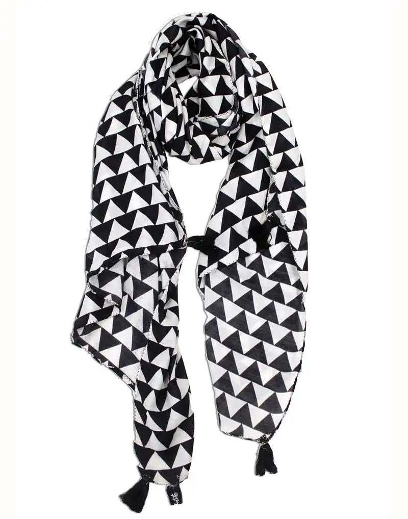 Appealing muslin fabric black and white printed women scarf::Stoles