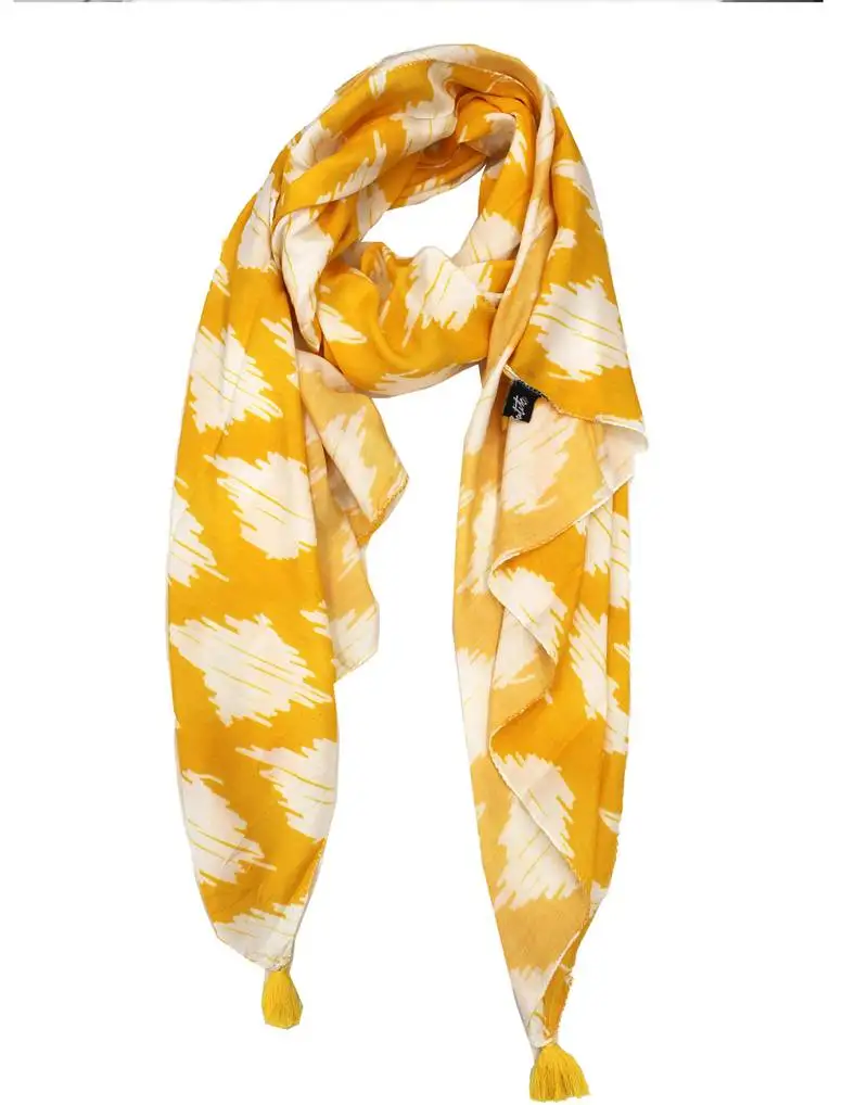Stunning muslin fabric yellow printed women scarf::Stoles