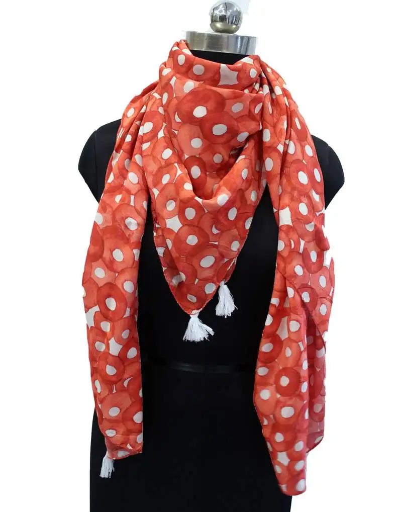 Splendid muslin fabric orange printed women square scarf::Stoles