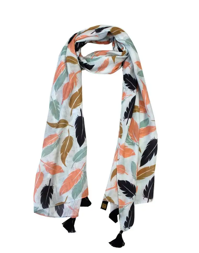 Dazzling muslin fabric multicolor printed women scarf::Stoles with tassels