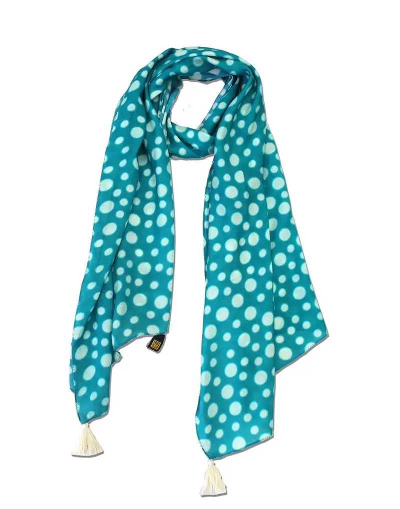 Splendid muslin fabric blue printed women scarf::Stoles with tassels