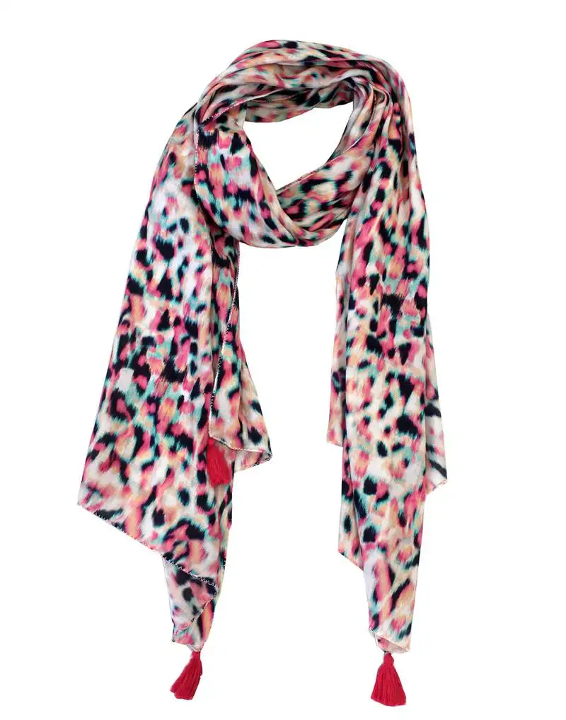 Pleasing muslin fabric multicolor printed women scarf::Stoles with tassels