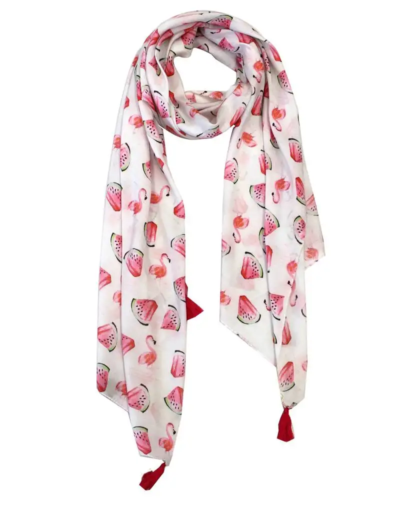 Beautiful muslin fabric multicolor printed women scarf::Stoles with tassels