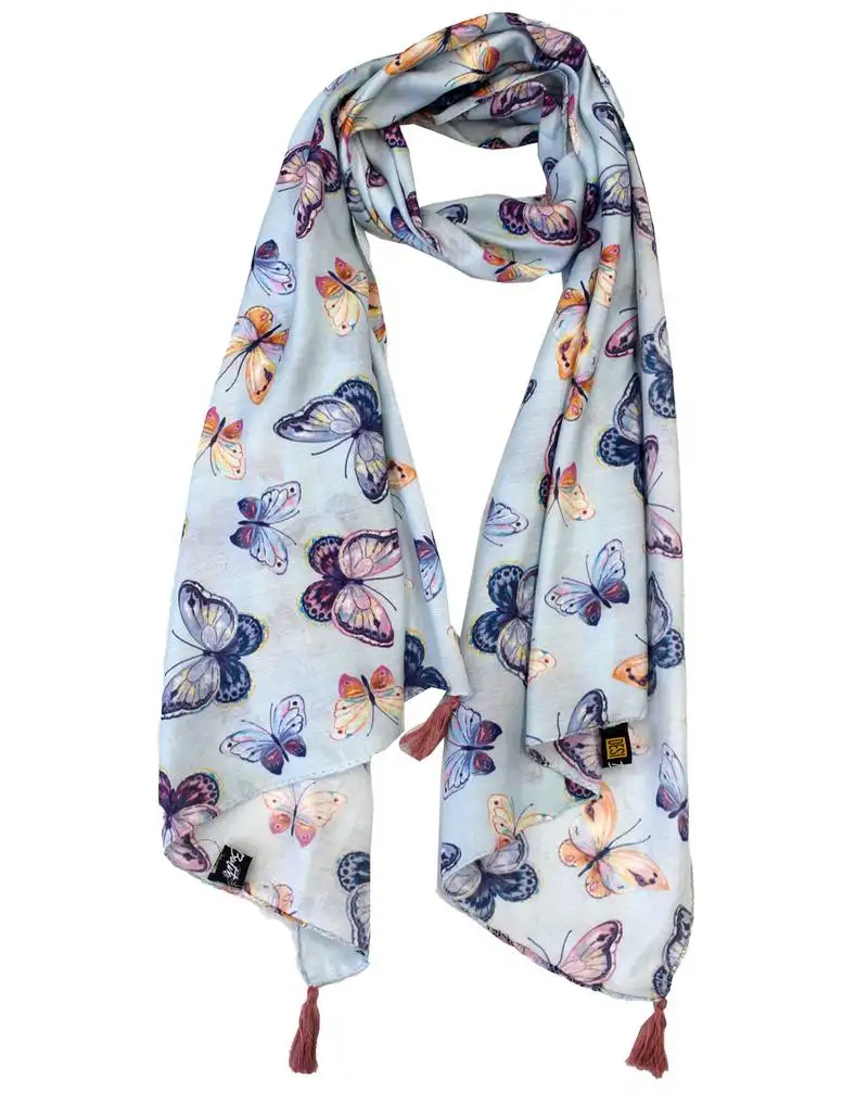 Appealing muslin fabric multicolor printed women scarf::Stoles with tassels