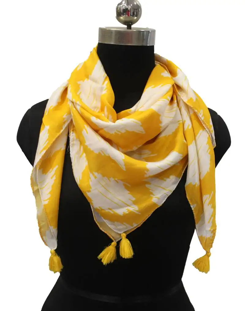 Appealing viscose fabric yellow printed women square scarf