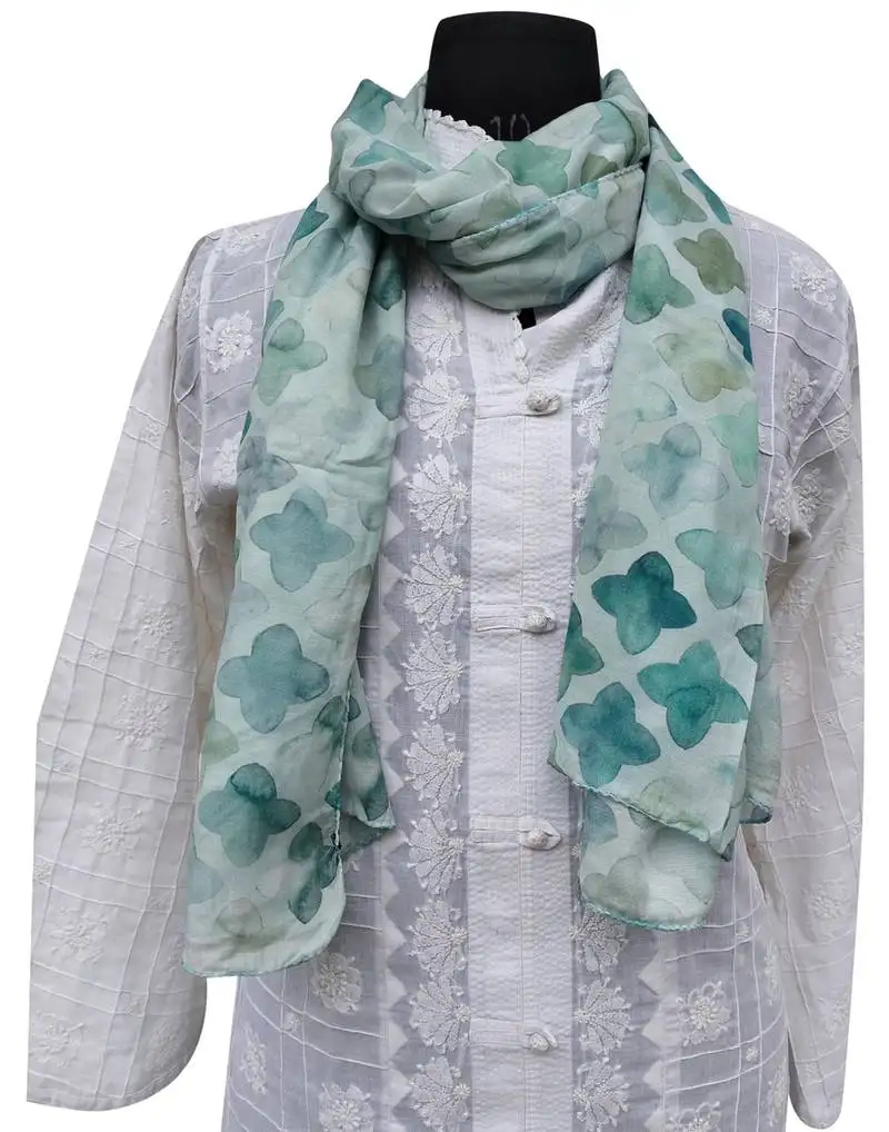 Pretty muslin fabric green printed scarf