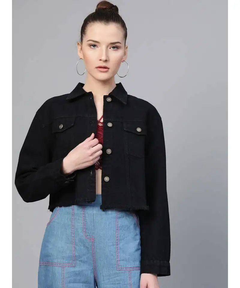 Black denim raw edge jacket