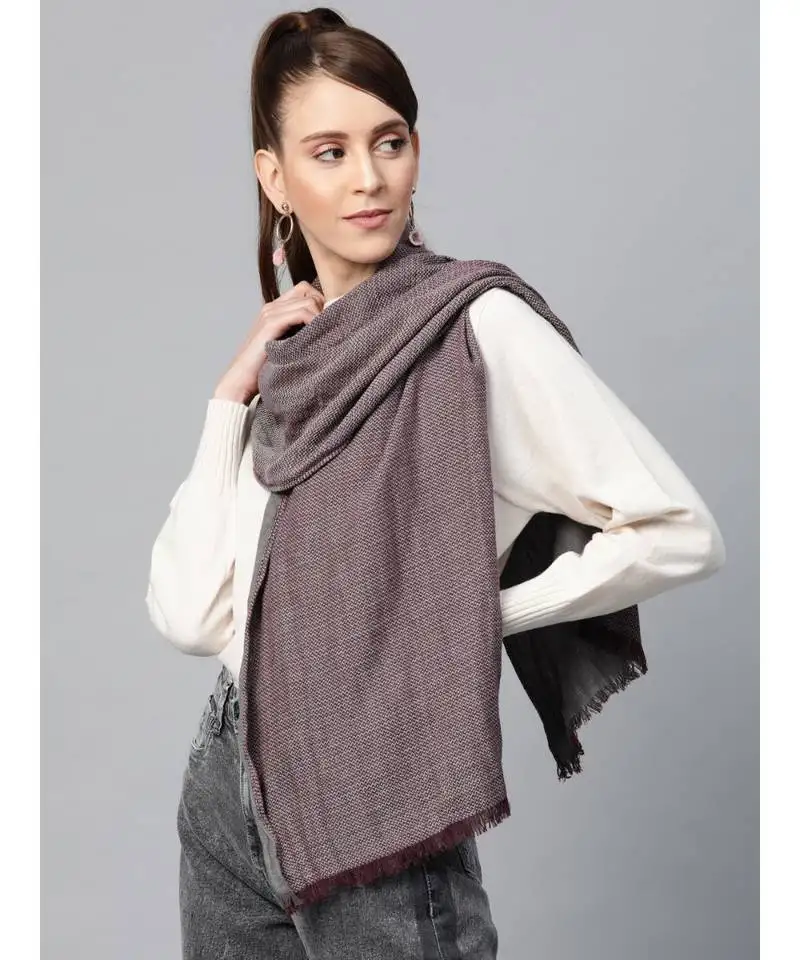 Grey & maroon poly wool stole