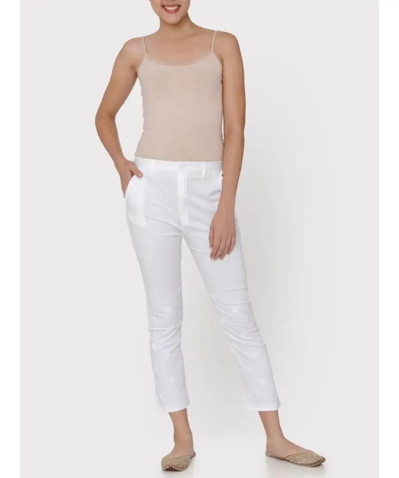 White colour cotton chikankari pants