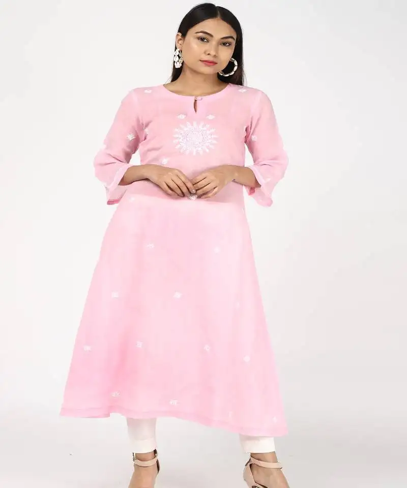 Baby pink cotton kurti with trousers