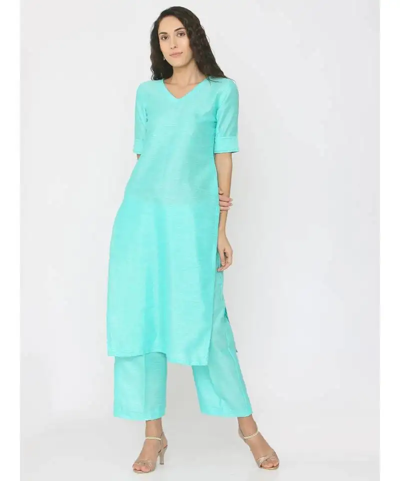 Green plain silk kurta-sets
