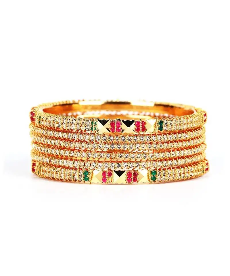 White gold plated stone studded set of six bangles
