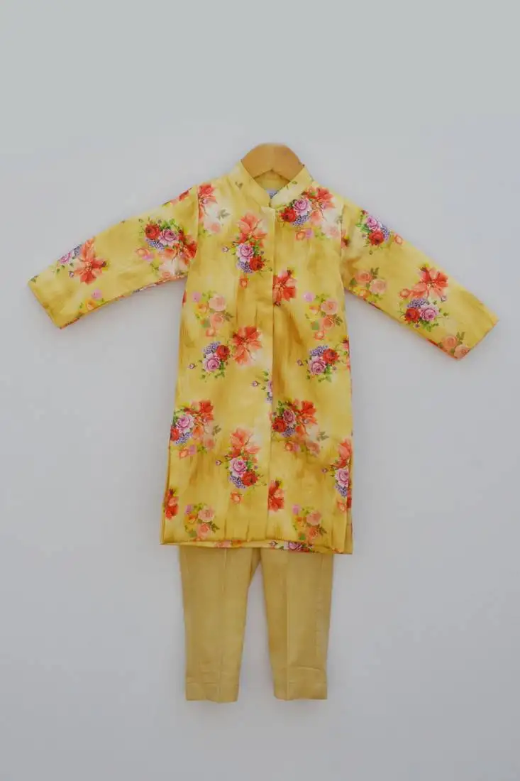 Yellow printed ajkan with pant