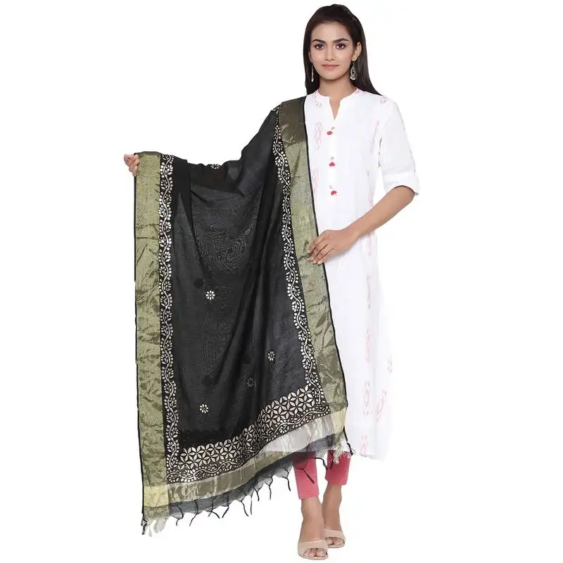Black cotton muslin gota patti dupatta