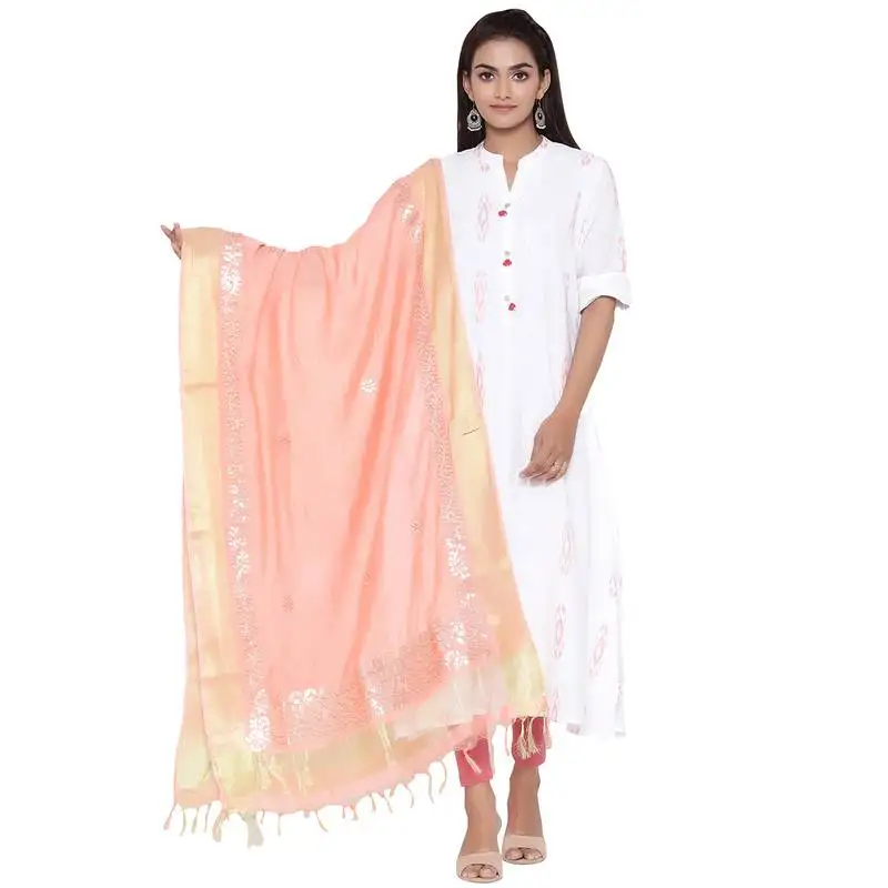 Peach cotton muslin gota patti dupatta